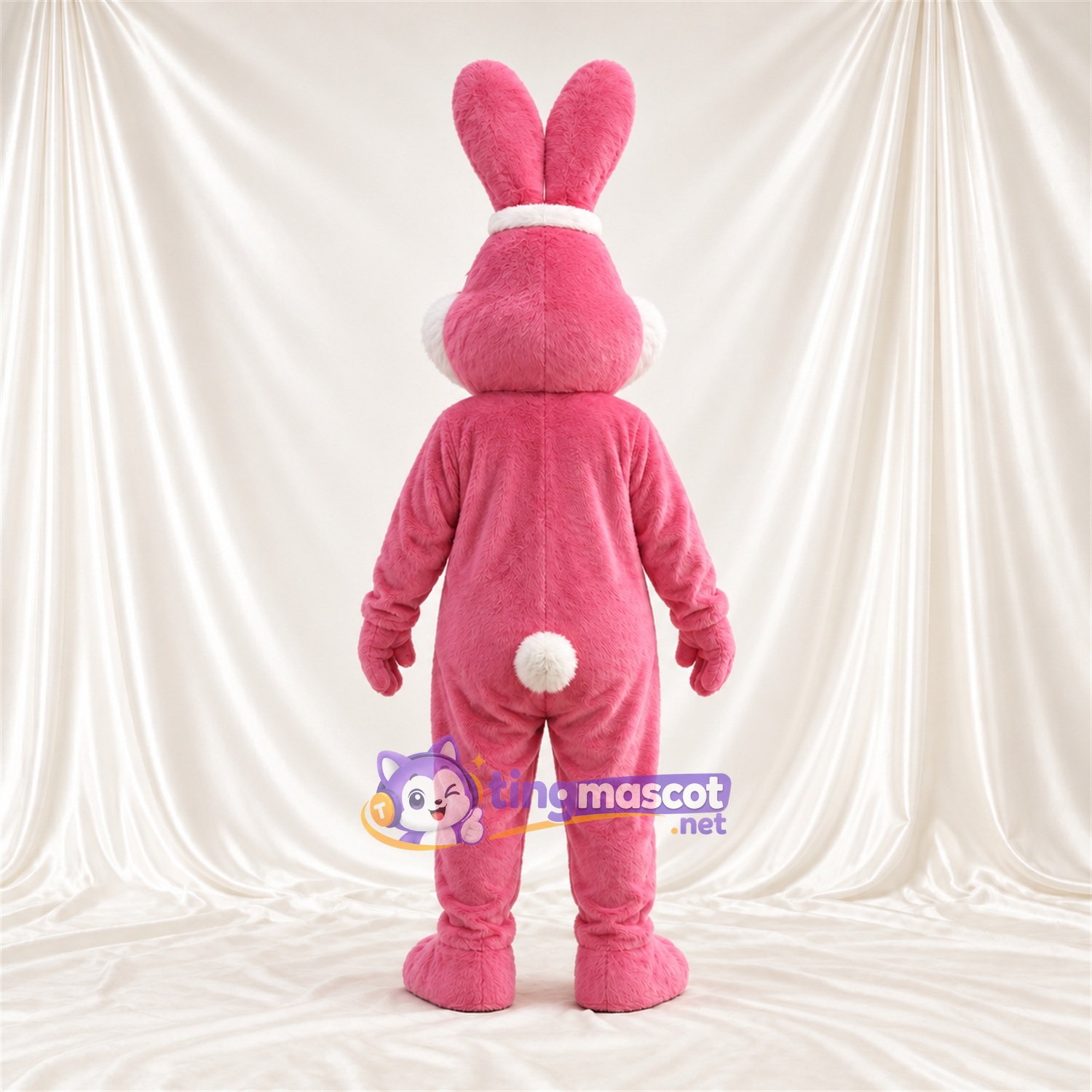 Costume de mascotte Lapin – rose – Nœud papillon (jaune); Intérieur des oreilles (blanc)