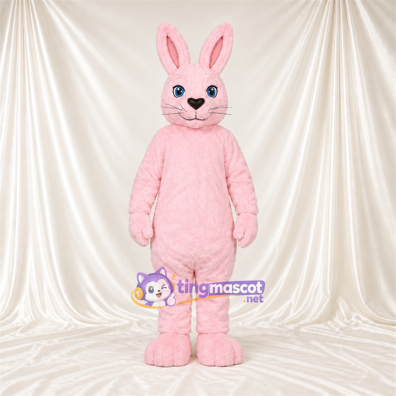 Costume de mascotte Lapin – rose – Petites oreilles rondes; Yeux (bleu) Costume de mascotte Lapin – rose – Petites oreilles rondes; Yeux (bleu)