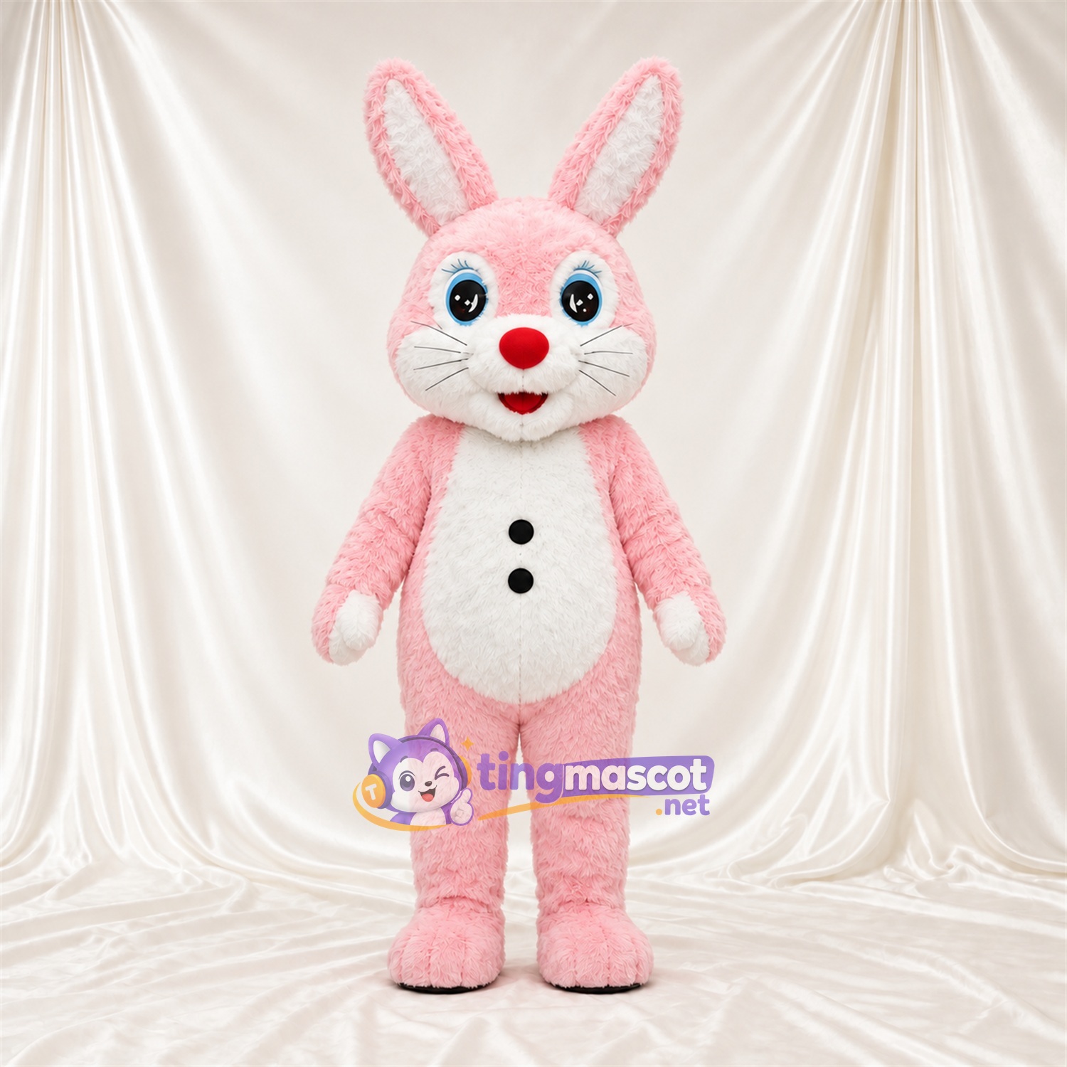 Maskottchenkostüm Hase – rosa – Knöpfe; Nase (rot) Maskottchenkostüm Hase – rosa – Knöpfe; Nase (rot)