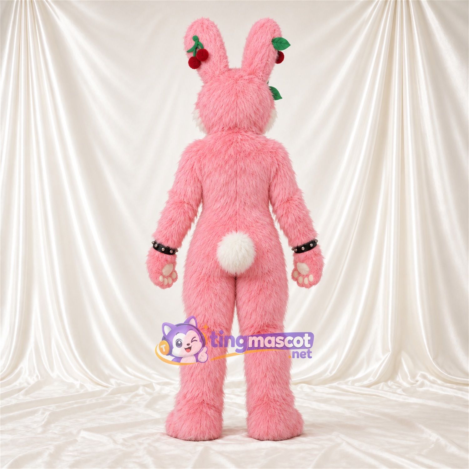 Maskottchenkostüm Hase – rosa / weiß – Blumenschmuck an den Ohren Maskottchenkostüm Hase – rosa / weiß – Blumenschmuck an den Ohren