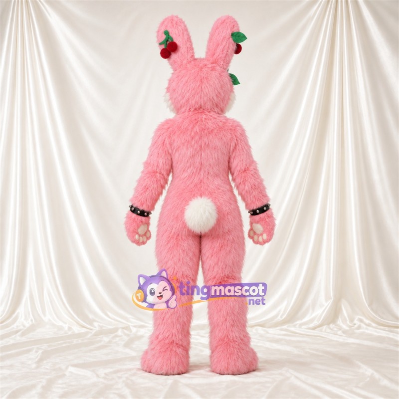 Maskottchenkostüm Hase – rosa / weiß – Blumenschmuck an den Ohren Maskottchenkostüm Hase – rosa / weiß – Blumenschmuck an den Ohren