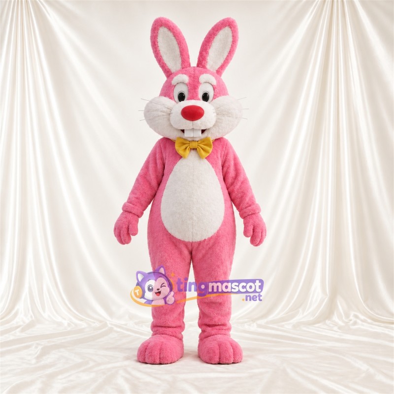 Costume de mascotte Lapin – rose – Nœud papillon (jaune); Intérieur des oreilles (blanc) Costume de mascotte Lapin – rose – Nœud papillon (jaune); Intérieur des oreilles (blanc)