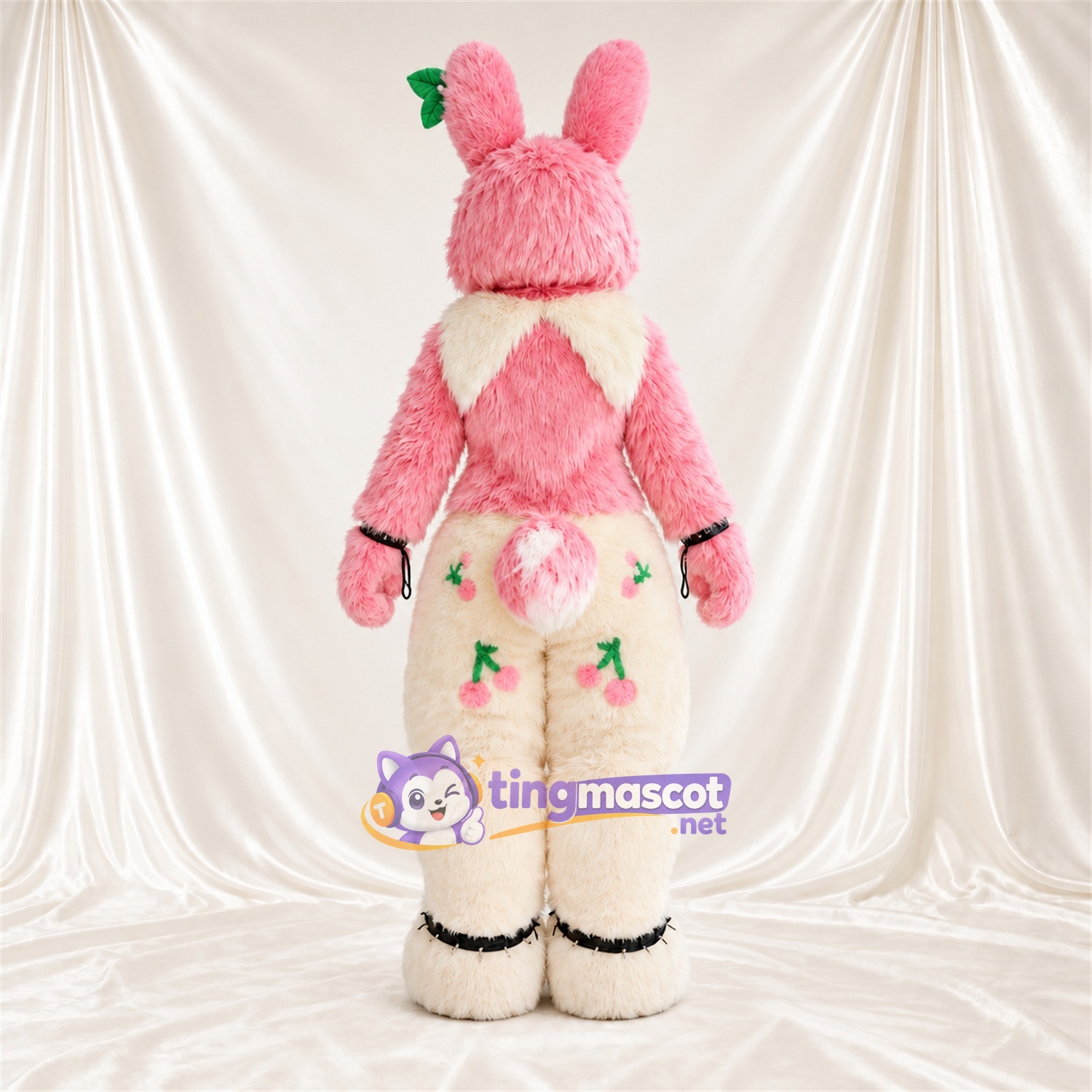 Maskottchenkostüm Hase – rosa / creme – Blumenschmuck an Beinen und Ohren Maskottchenkostüm Hase – rosa / creme – Blumenschmuck an Beinen und Ohren