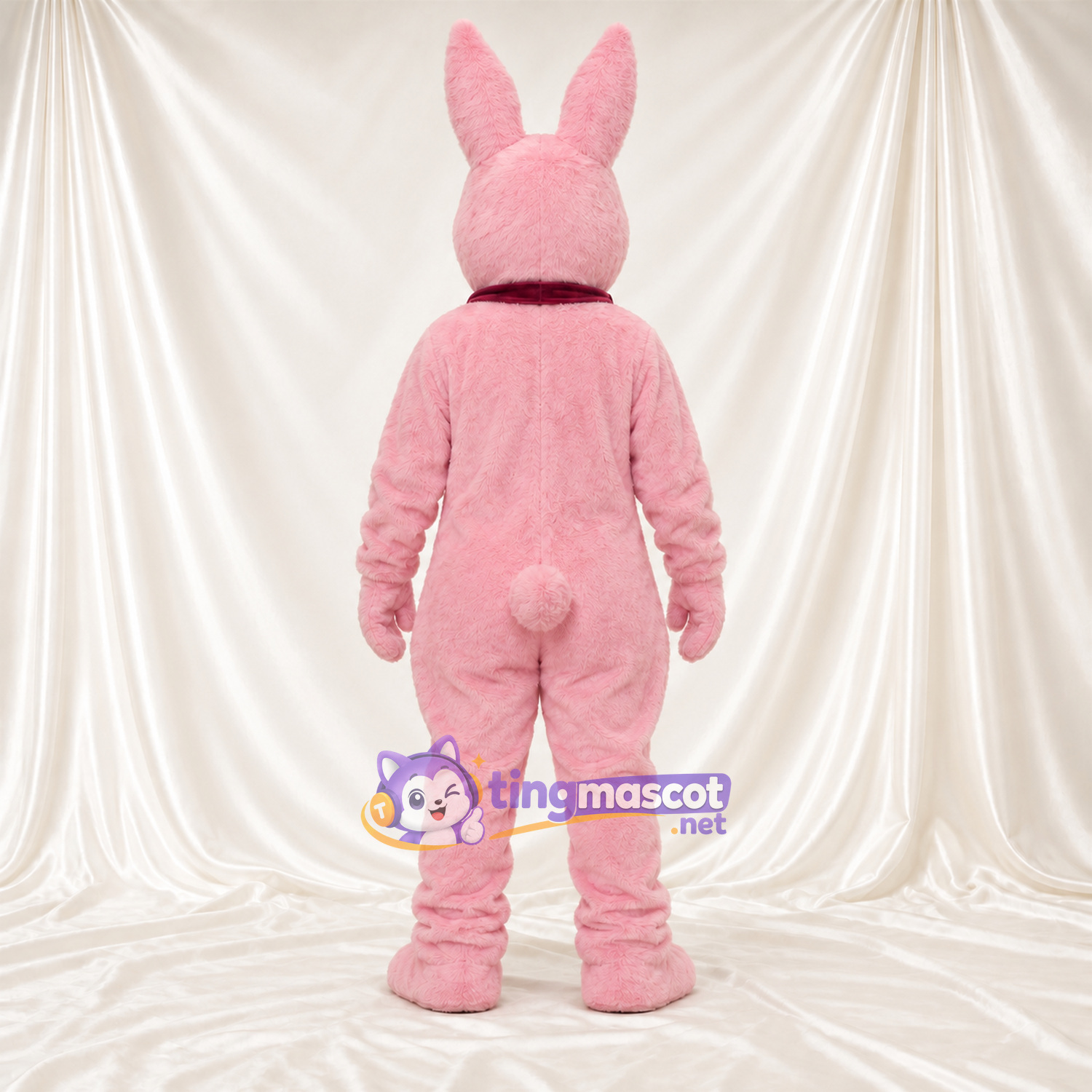 Costume de mascotte Lapin – rose – Nœud papillon (bordeaux); Longues oreilles Costume de mascotte Lapin – rose – Nœud papillon (bordeaux); Longues oreilles