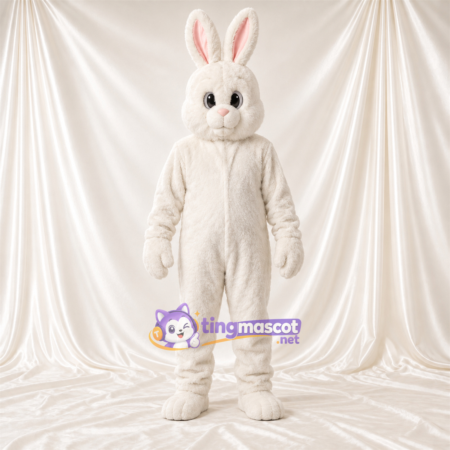 Maskottchenkostüm Hase – weiß – Lange Ohren; Ohreninnenseiten (rosa) Maskottchenkostüm Hase – weiß – Lange Ohren; Ohreninnenseiten (rosa)