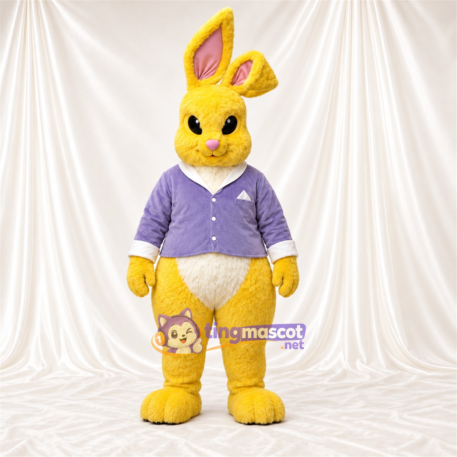 Costume de mascotte Lapin – jaune – Chemise (violet) Costume de mascotte Lapin – jaune – Chemise (violet)