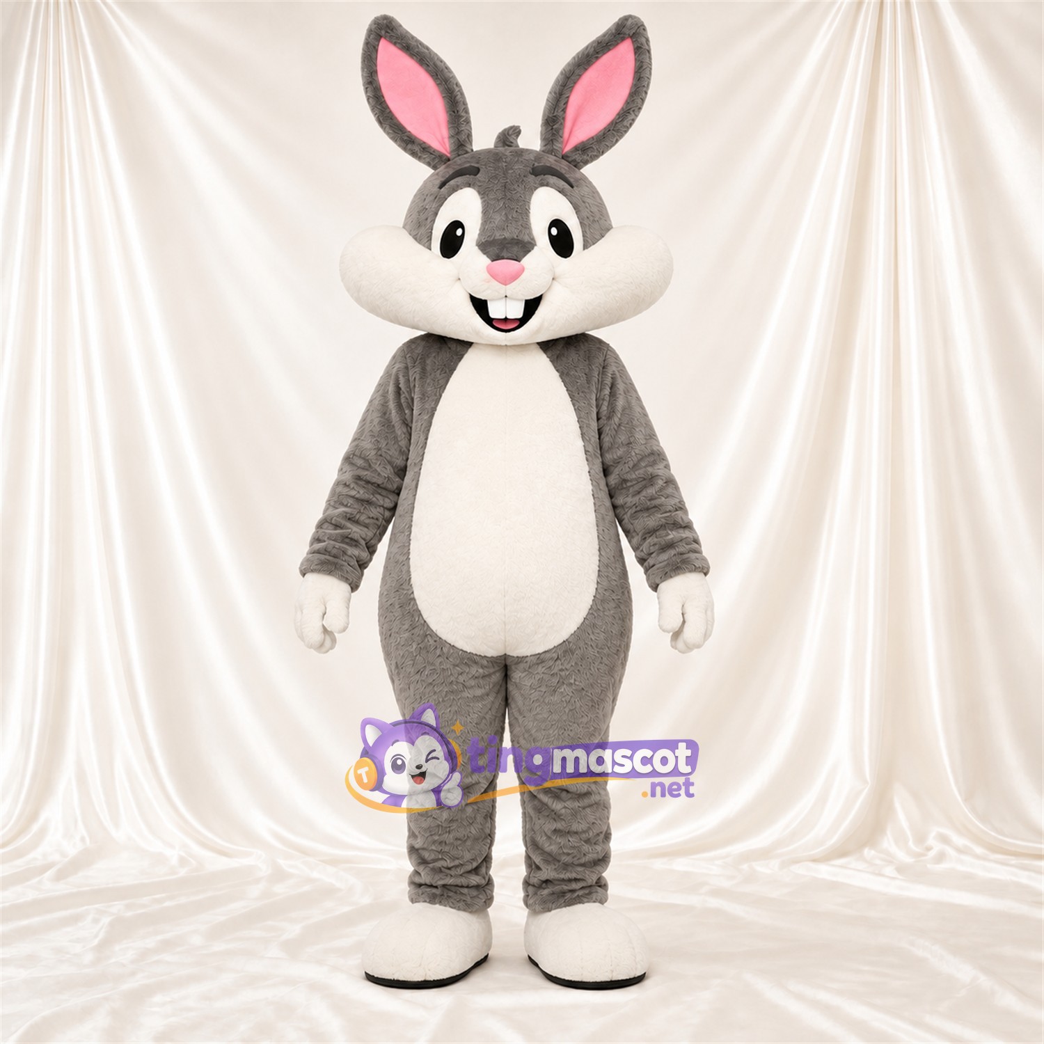Maskottchenkostüm Hase – grau / weiß – Ohreninnenseiten (rosa); Füße (weiß) Maskottchenkostüm Hase – grau / weiß – Ohreninnenseiten (rosa); Füße (weiß)