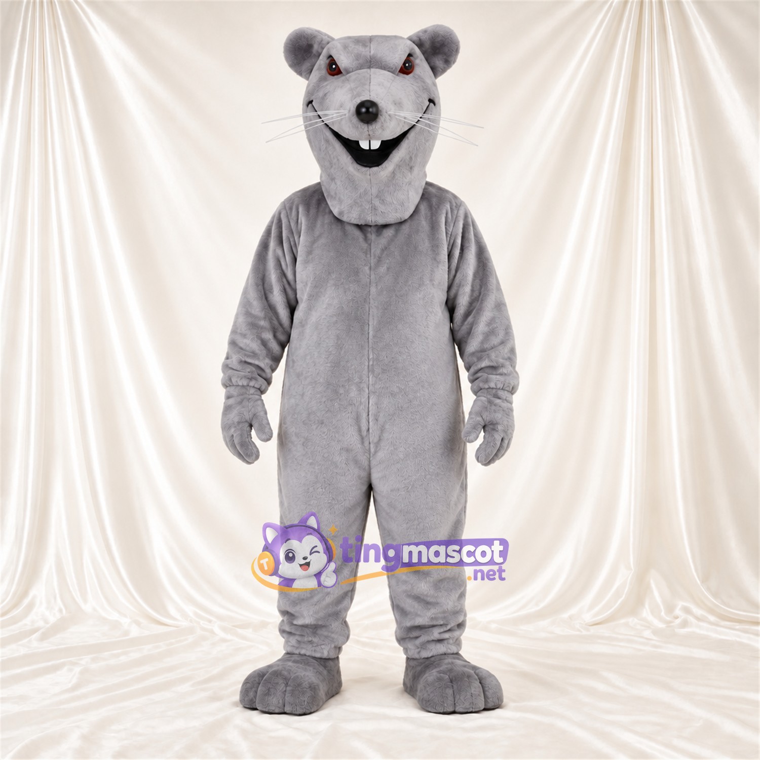 Maskottchenkostüm Maus – grau – Lange Schnauze; Breites Zahngrinsen Maskottchenkostüm Maus – grau – Lange Schnauze; Breites Zahngrinsen