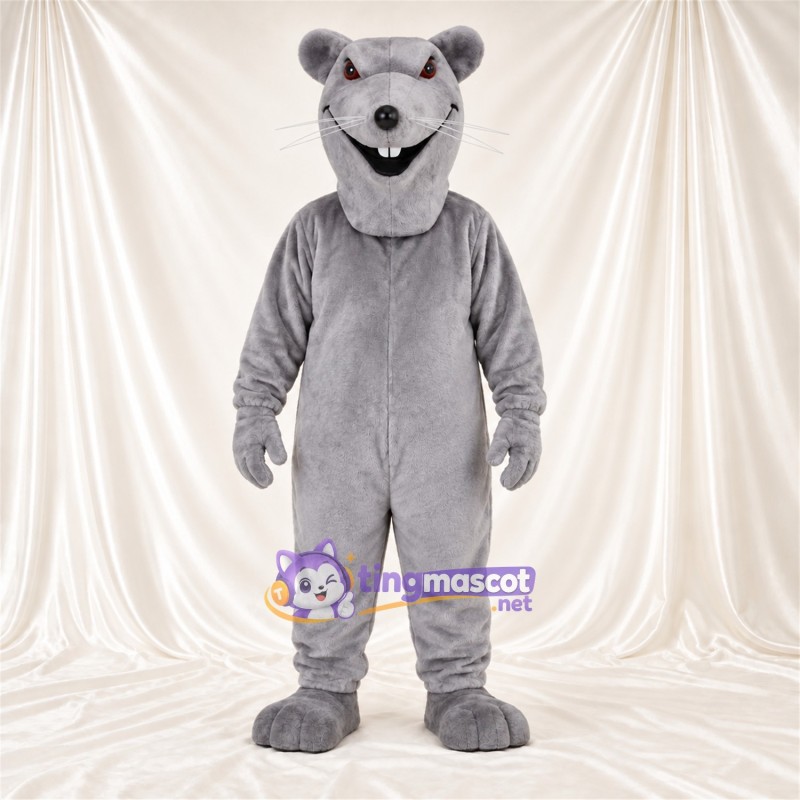 Maskottchenkostüm Maus – grau – Lange Schnauze; Breites Zahngrinsen Maskottchenkostüm Maus – grau – Lange Schnauze; Breites Zahngrinsen