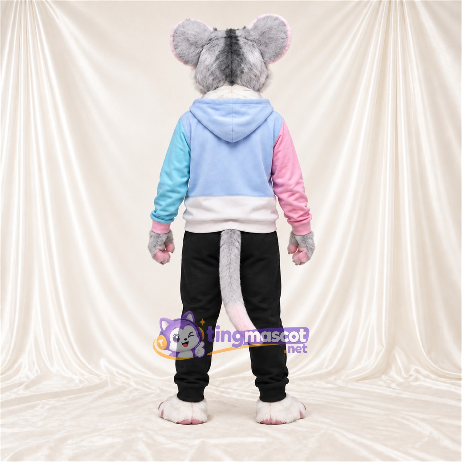 Costume de mascotte Souris – blanc – Sweat à capuche (bleu / rose) Costume de mascotte Souris – blanc – Sweat à capuche (bleu / rose)