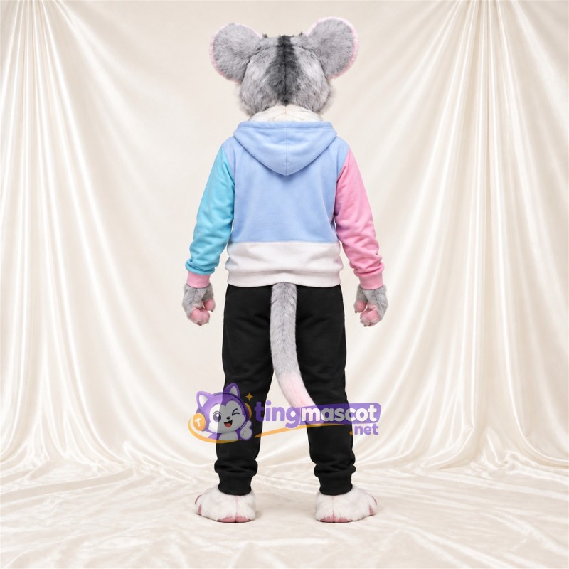 Costume de mascotte Souris – blanc – Sweat à capuche (bleu / rose) Costume de mascotte Souris – blanc – Sweat à capuche (bleu / rose)
