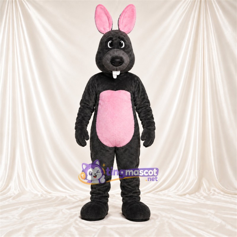 Black Rabbit Mascot Costume - Pink Belly Black Rabbit Mascot Costume - Pink Belly