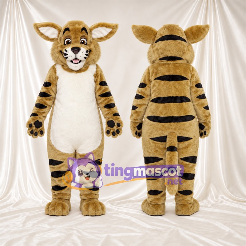 Costume de mascotte Chat – brun clair – Rayures (noir)