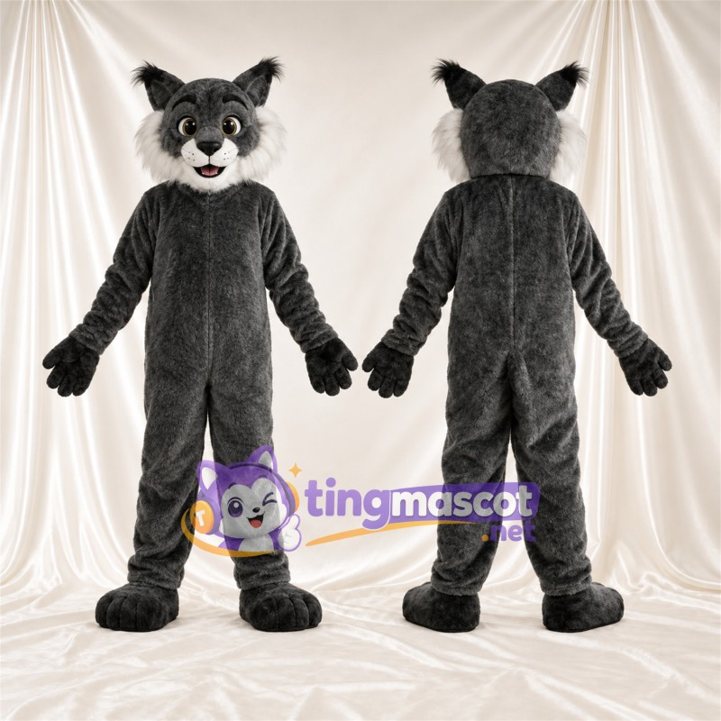 Costume de mascotte Chat – gris / blanc – Museau (blanc); Touffe sur la tête