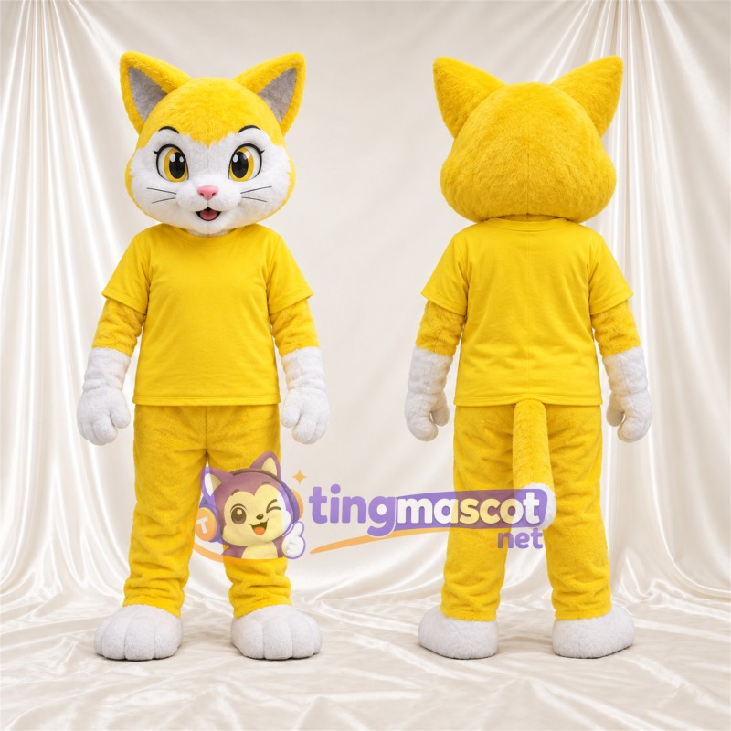 Costume de mascotte Chat – jaune / blanc – Survêtement (jaune); Gants (blanc)