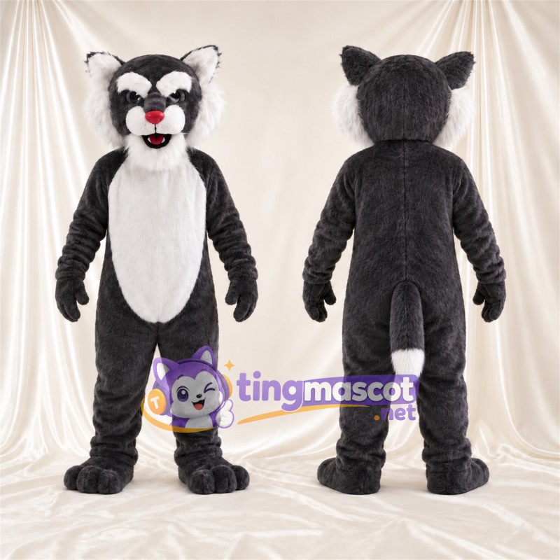 Costume de mascotte Chat – gris / blanc – Ventre (blanc); Bout de la queue (blanc)