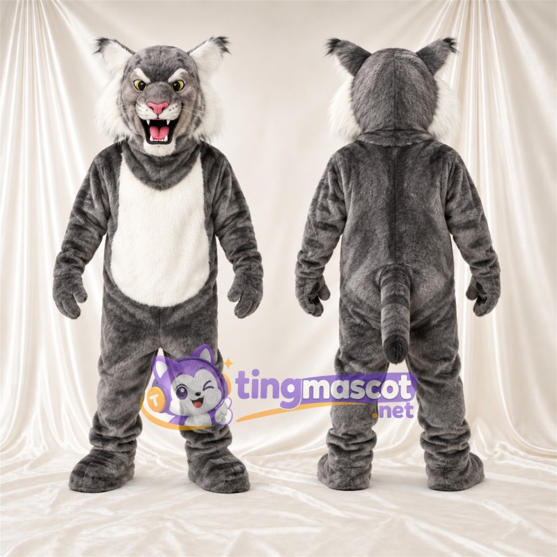 Maskottchenkostüm Rotluchs – grau / weiß – Bauch (weiß); Streifen (schwarz)