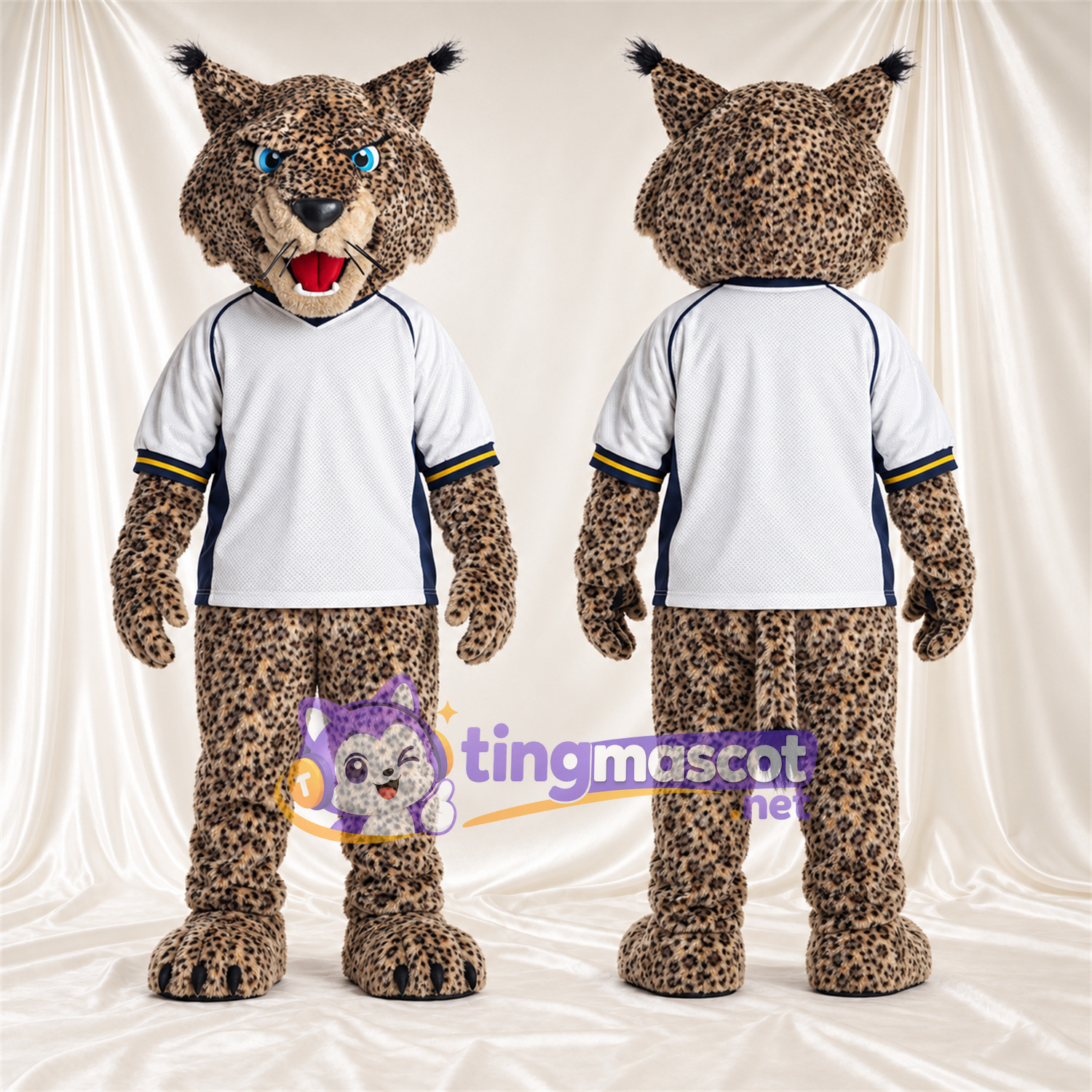 Costume de mascotte Lynx roux – marron / noir – Chemise; Yeux (bleu) Costume de mascotte Lynx roux – marron / noir – Chemise; Yeux (bleu)