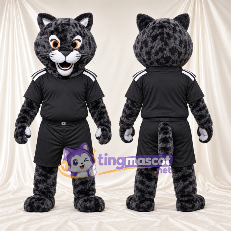 Maskottchenkostüm Gefleckte Katze – schwarz – Sporttrikot (schwarz)