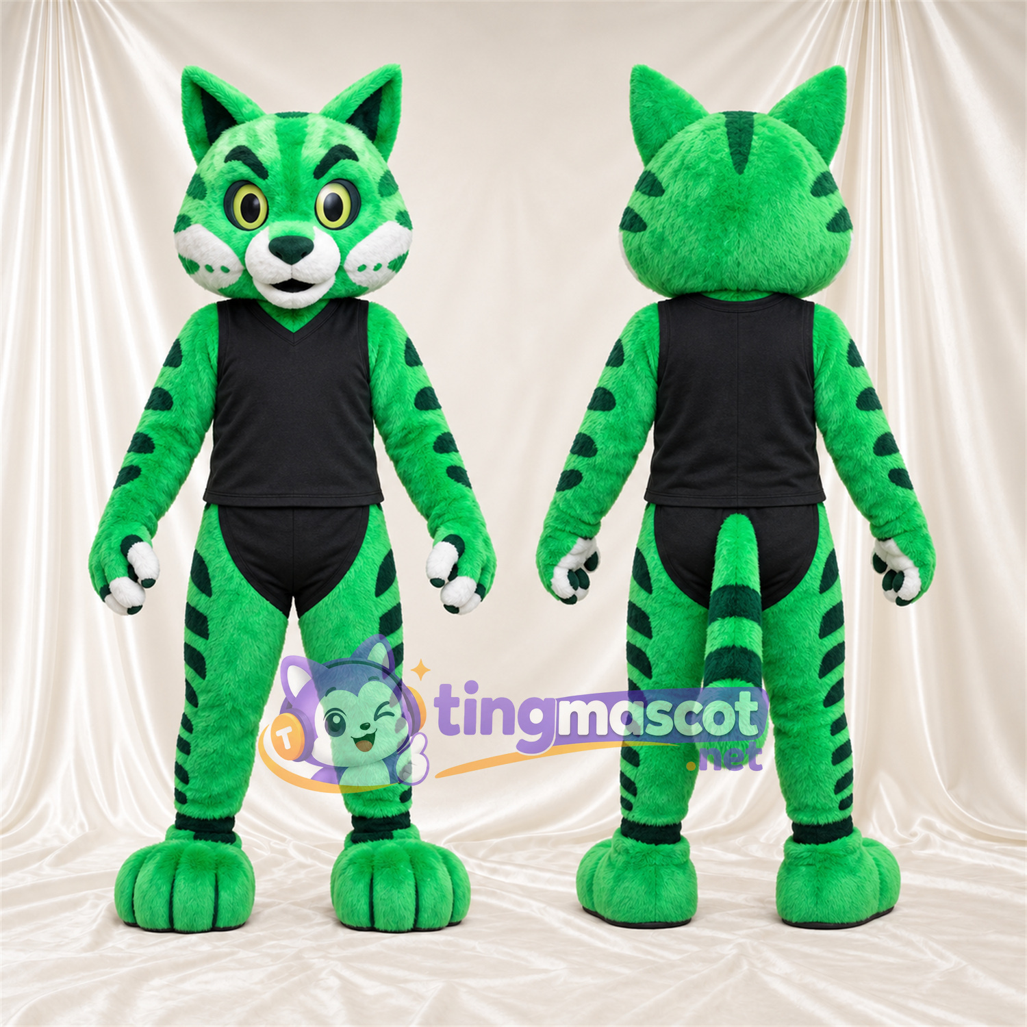 Maskottchenkostüm Tiger – grün / schwarz – Sporttrikot (schwarz) Maskottchenkostüm Tiger – grün / schwarz – Sporttrikot (schwarz)