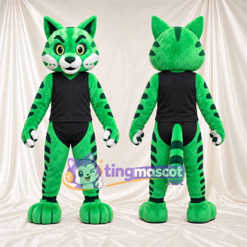 Maskottchenkostüm Tiger – grün / schwarz – Sporttrikot (schwarz)
