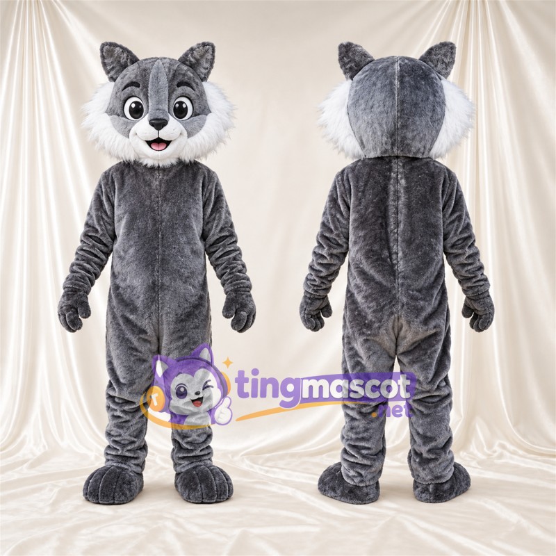Costume de mascotte Chat – gris / blanc – Museau (blanc); Joues (blanc)