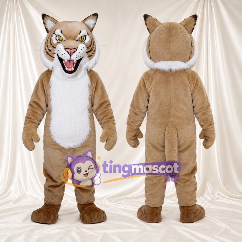 Costume de mascotte Chat sauvage – brun clair / blanc – Ventre (blanc); Collerette (blanc)