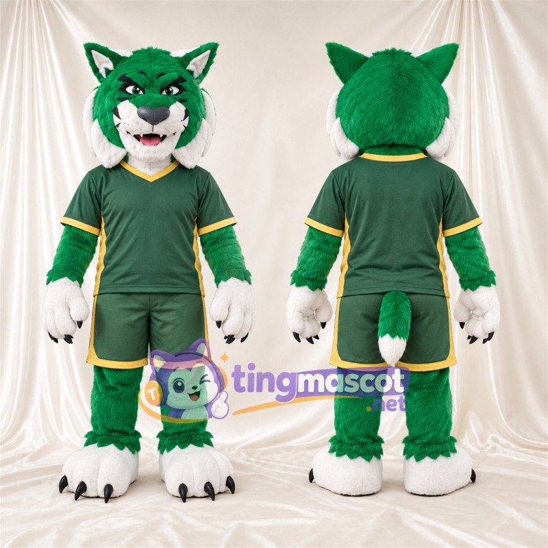 Costume de mascotte Chat sauvage – vert / blanc – Tenue de sport (vert)