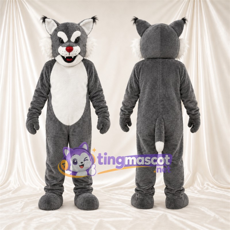 Costume de mascotte Chat – gris / blanc – Ventre (blanc); Bout de la queue (blanc)