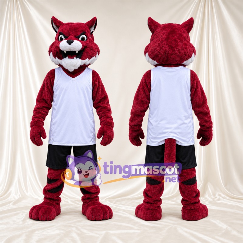 Red and Black Wildcat Mascot Costume - White Tank Top and Black Shorts