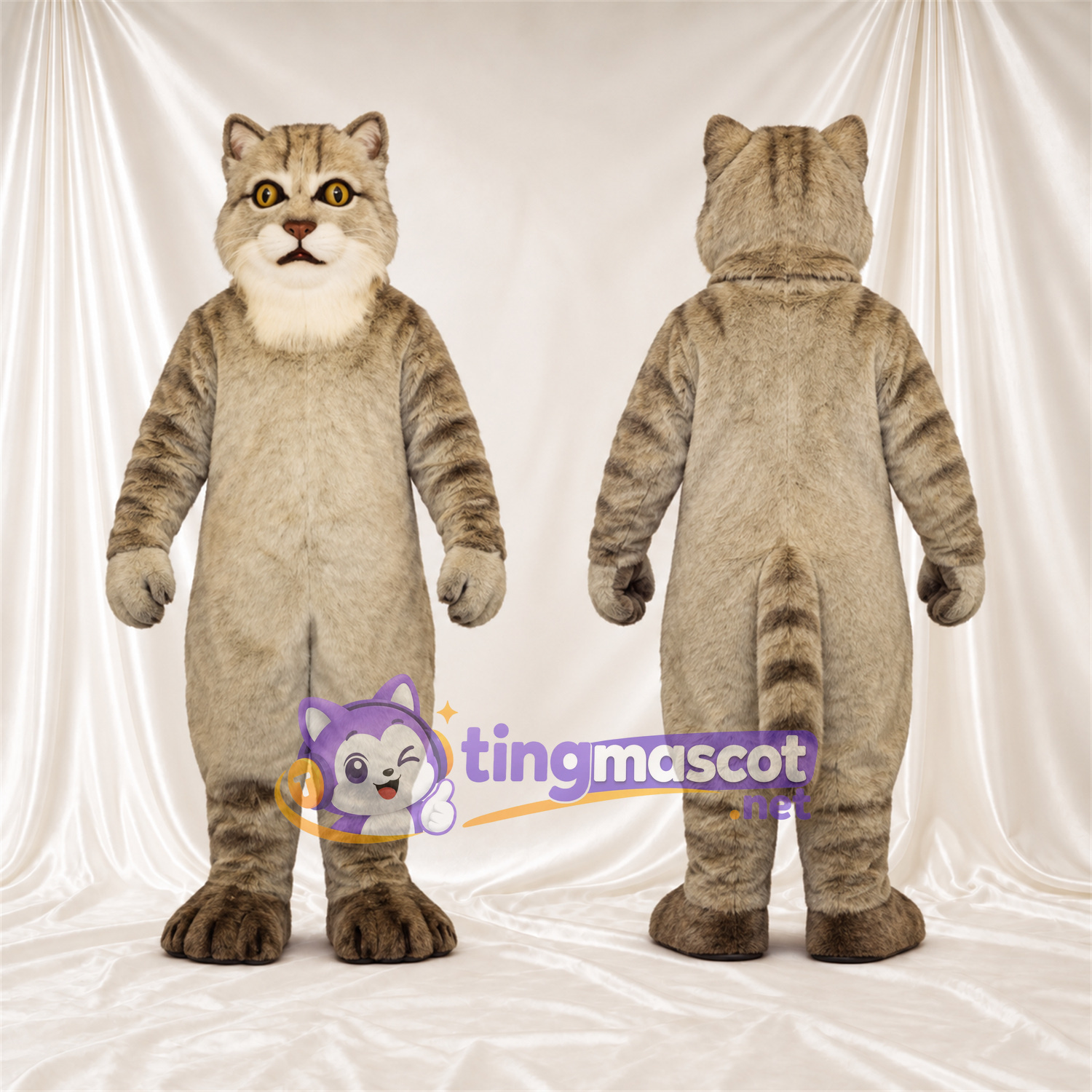 Costume de mascotte Chat tigré – marron / gris Costume de mascotte Chat tigré – marron / gris