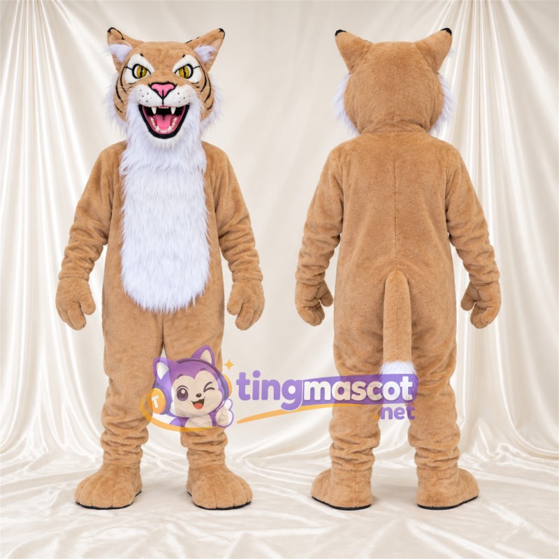 Costume de mascotte Chat sauvage – brun clair / blanc – Ventre (blanc); Bout de la queue (blanc)