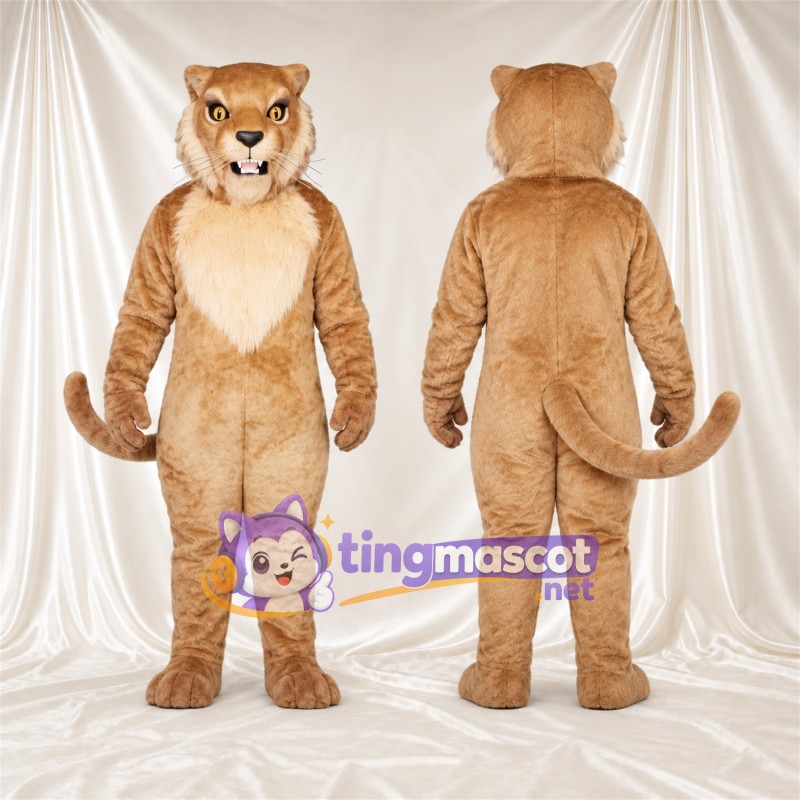 Costume de mascotte Chat sauvage – brun clair / blanc – Torse (crème); Longue queue