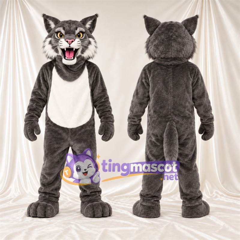 Costume de mascotte Chat sauvage – gris / blanc – Ventre (blanc); Crocs pointus