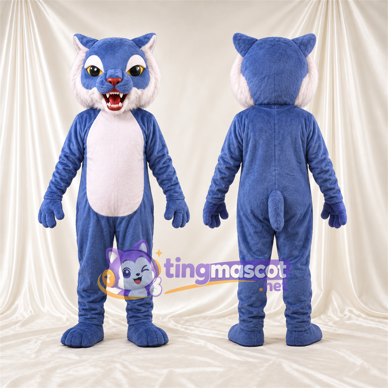 Costume de mascotte Chat sauvage – bleu / blanc Costume de mascotte Chat sauvage – bleu / blanc