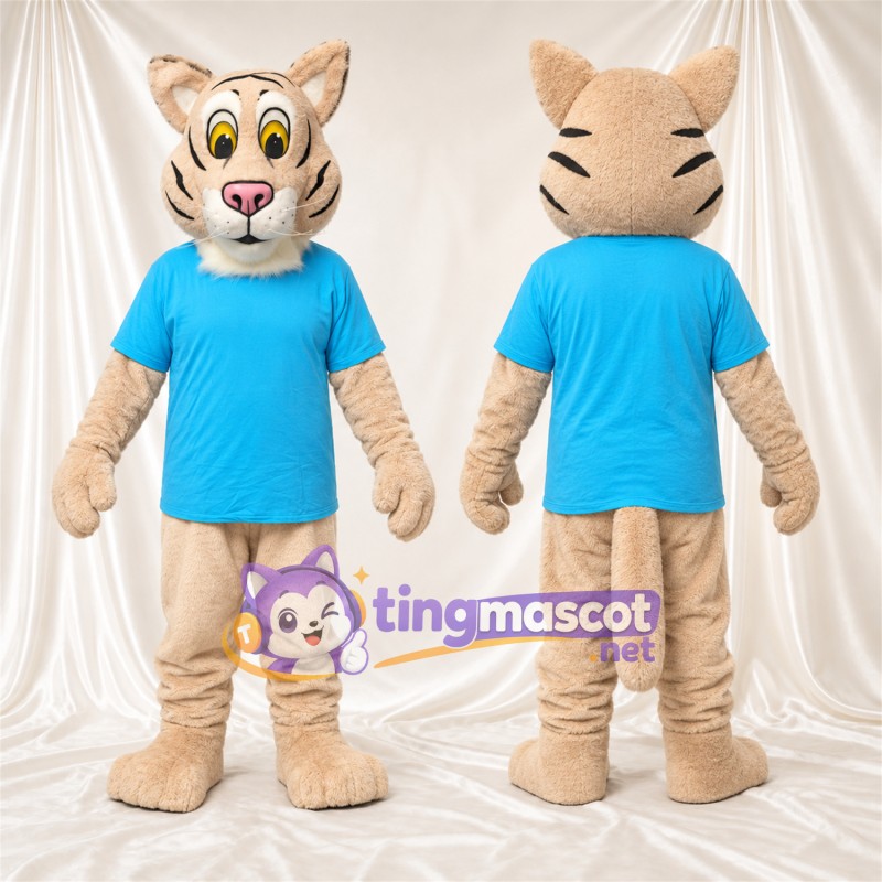 Costume de mascotte Chat – crème – Chemise (turquoise)
