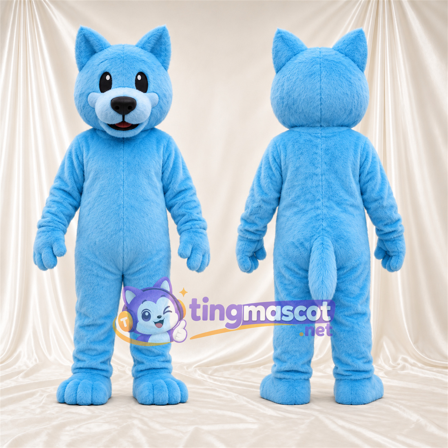Costume de mascotte Chat – bleu – Oreilles pointues; Museau (blanc) Costume de mascotte Chat – bleu – Oreilles pointues; Museau (blanc)
