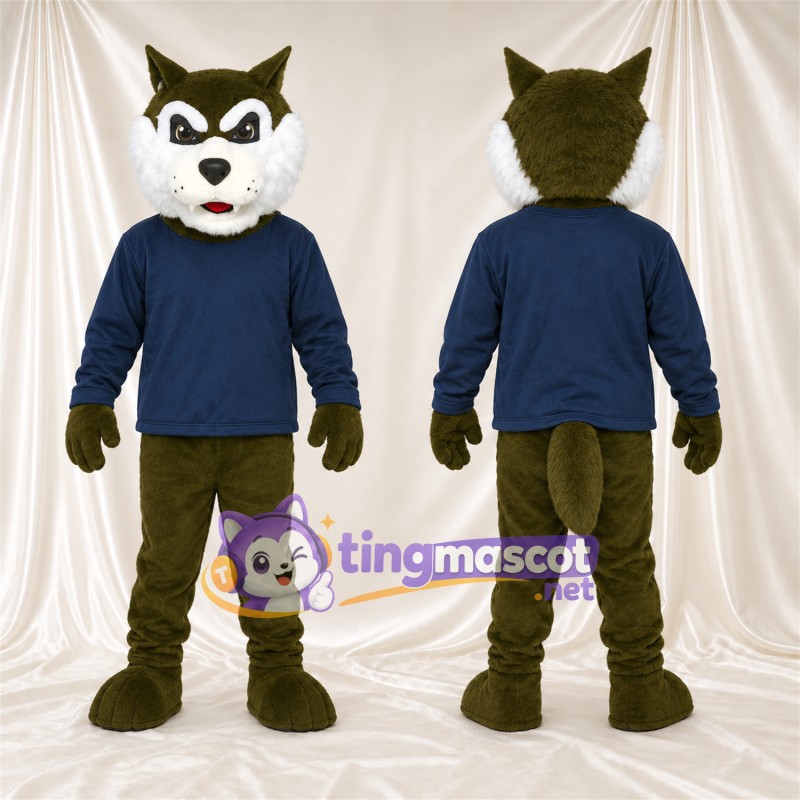 Maskottchenkostüm Husky – dunkelgrün / weiß – Hemd (marineblau)