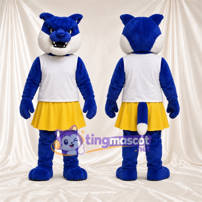 Costume de mascotte Chat sauvage – bleu / blanc – Haut; Jupe (jaune)