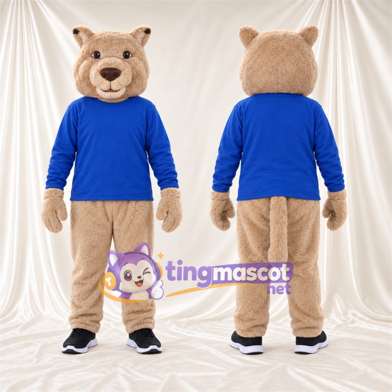 Costume de mascotte Ours – brun clair – Chemise (bleu)