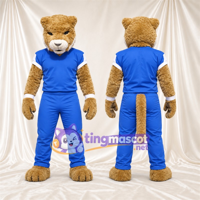 Costume de mascotte Chat – brun clair – Tenue de sport (bleu)