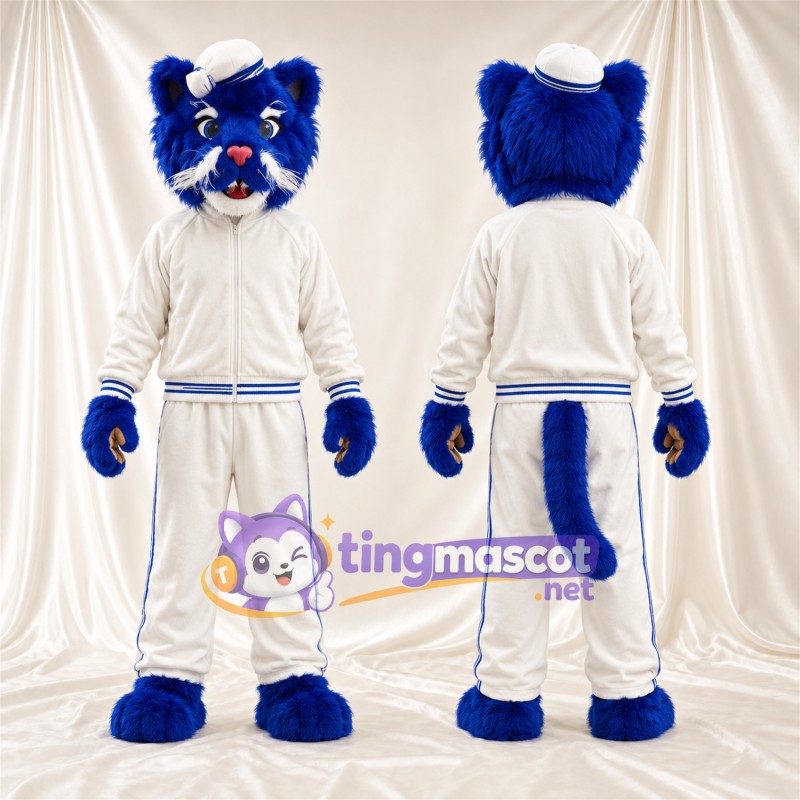 Costume de mascotte Chat – bleu / blanc – Tenue