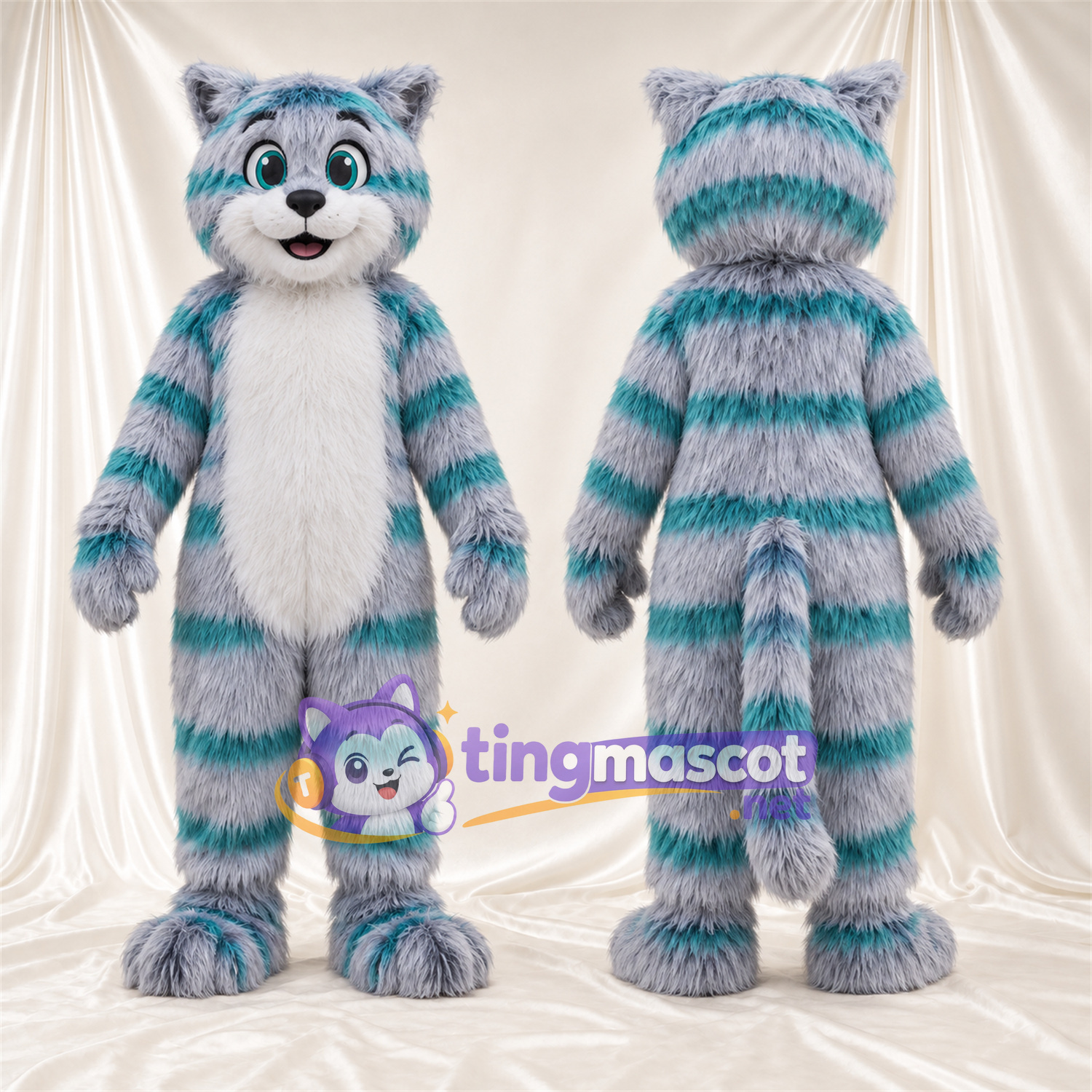 Costume de mascotte Chat – gris / bleu Costume de mascotte Chat – gris / bleu