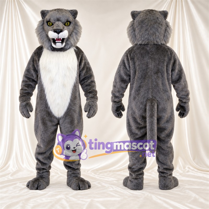 Costume de mascotte Chat sauvage – gris / blanc – Ventre (blanc); Yeux (jaune)