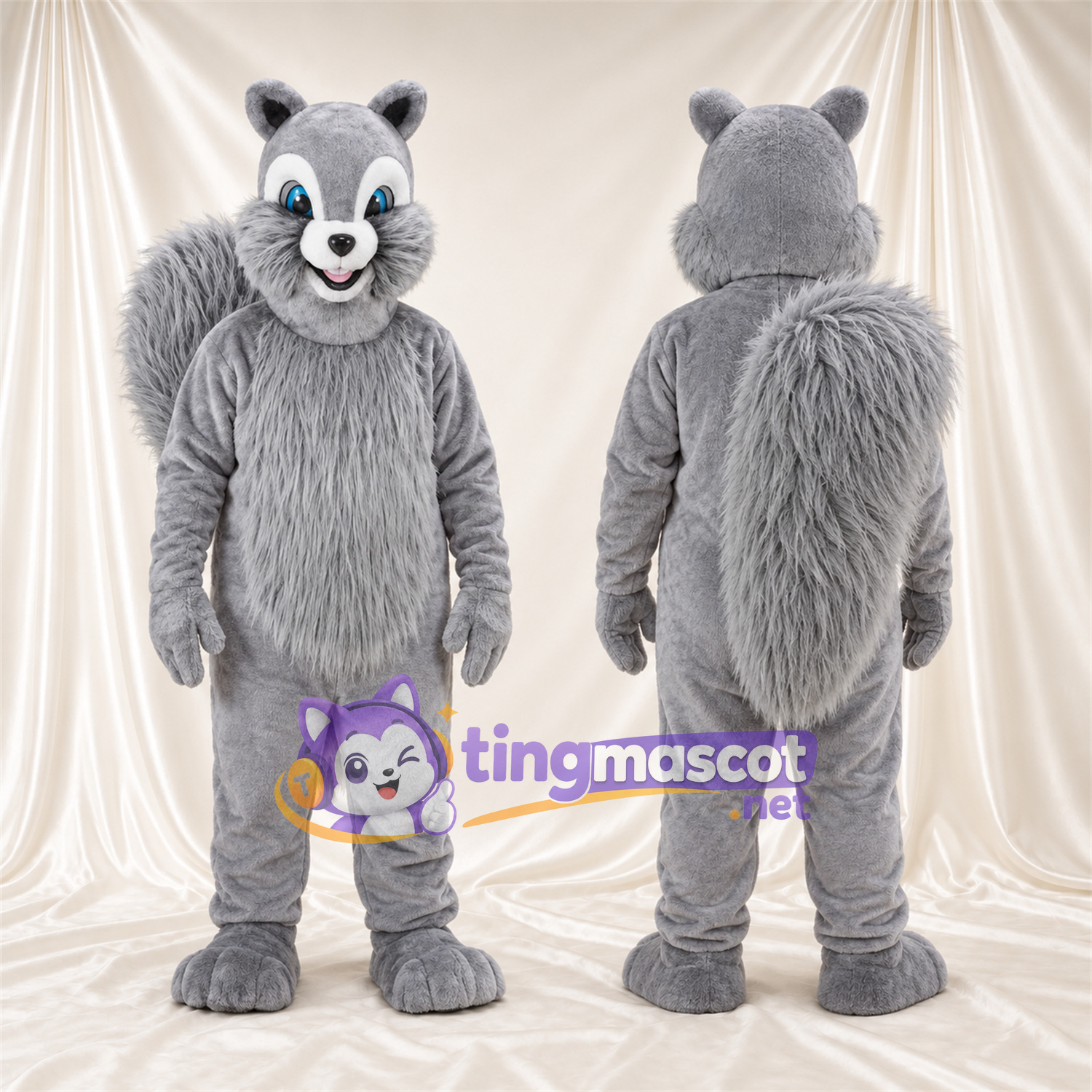Costume de mascotte Écureuil – gris – Queue touffue; Yeux (bleu) Costume de mascotte Écureuil – gris – Queue touffue; Yeux (bleu)