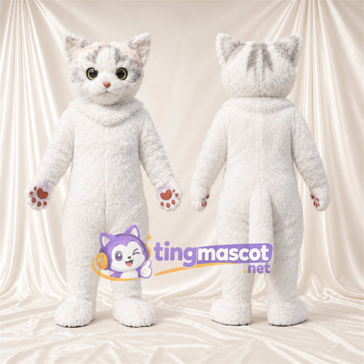 Costume de mascotte Chat – blanc / gris Costume de mascotte Chat – blanc / gris