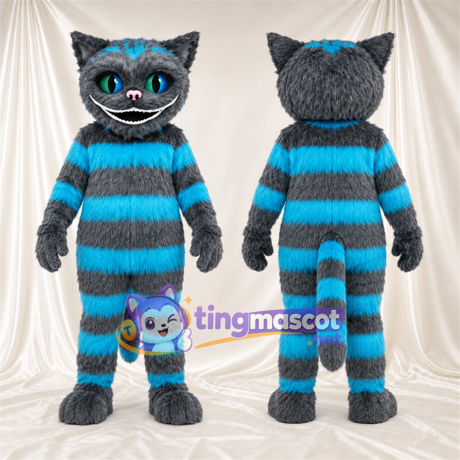 Costume de mascotte Chat – gris / turquoise Costume de mascotte Chat – gris / turquoise