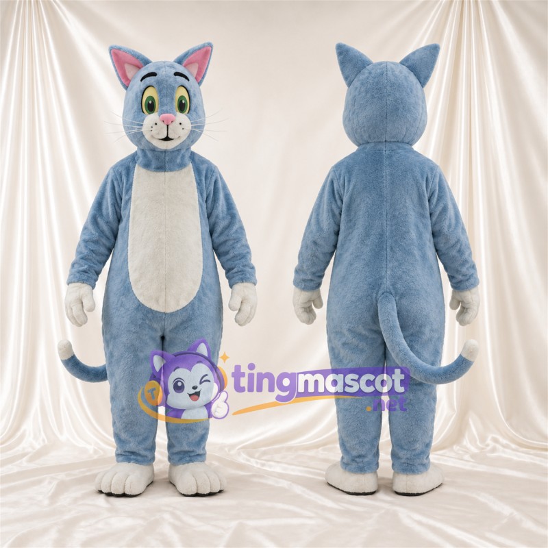 Costume de mascotte Chat – gris / blanc – Gants (blanc); Yeux (vert)