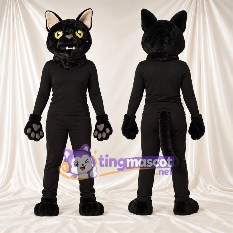 Costume de mascotte Chat – noir – Coussinets (gris); Yeux (jaune)