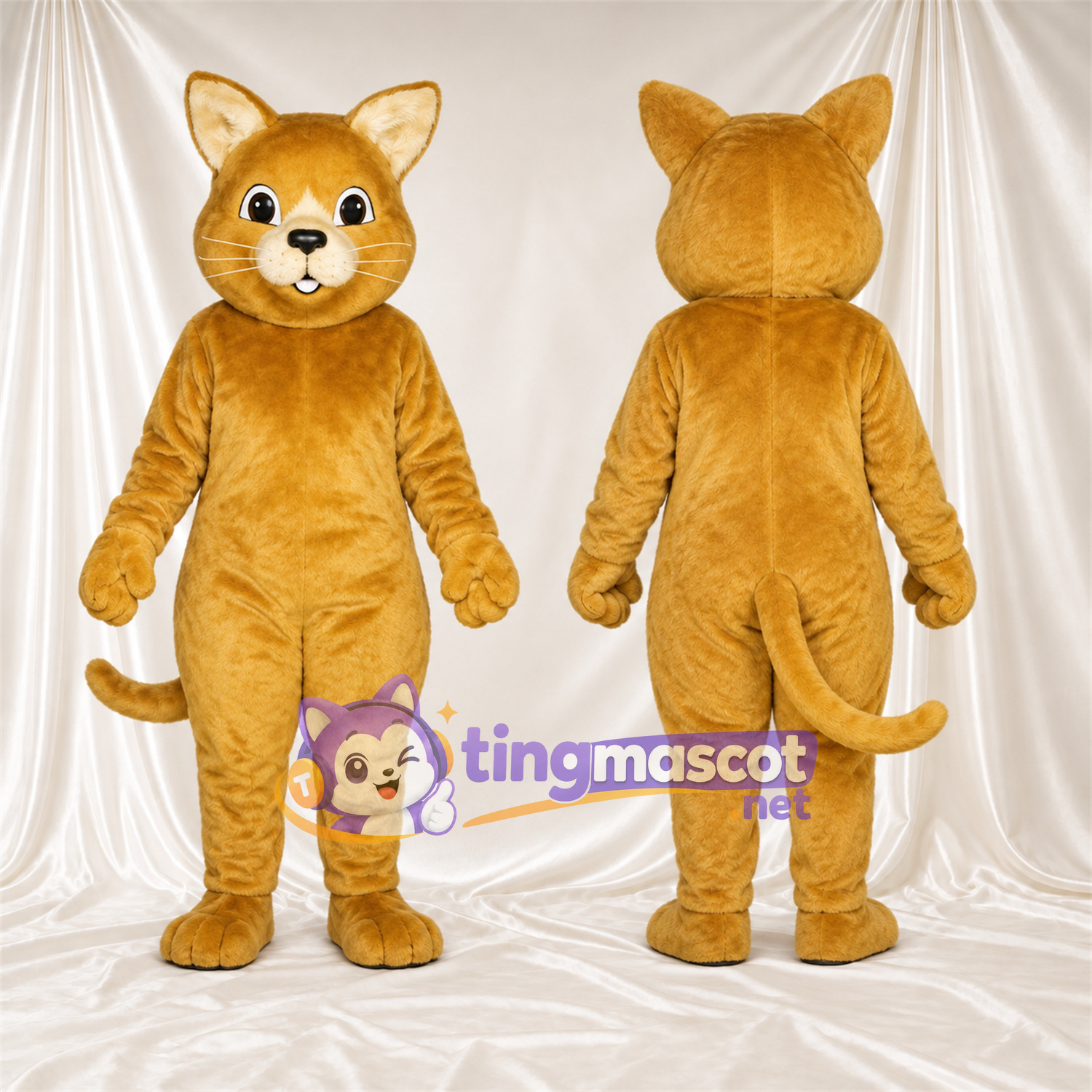 Costume de mascotte Chat – brun clair – Queue enroulée; Museau (blanc) Costume de mascotte Chat – brun clair – Queue enroulée; Museau (blanc)